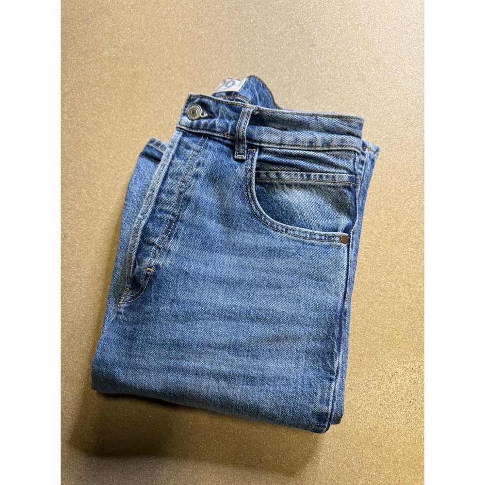 Free People 29 High Rise Button Fly Flare Jeans Medium Wash Distressed Denim
